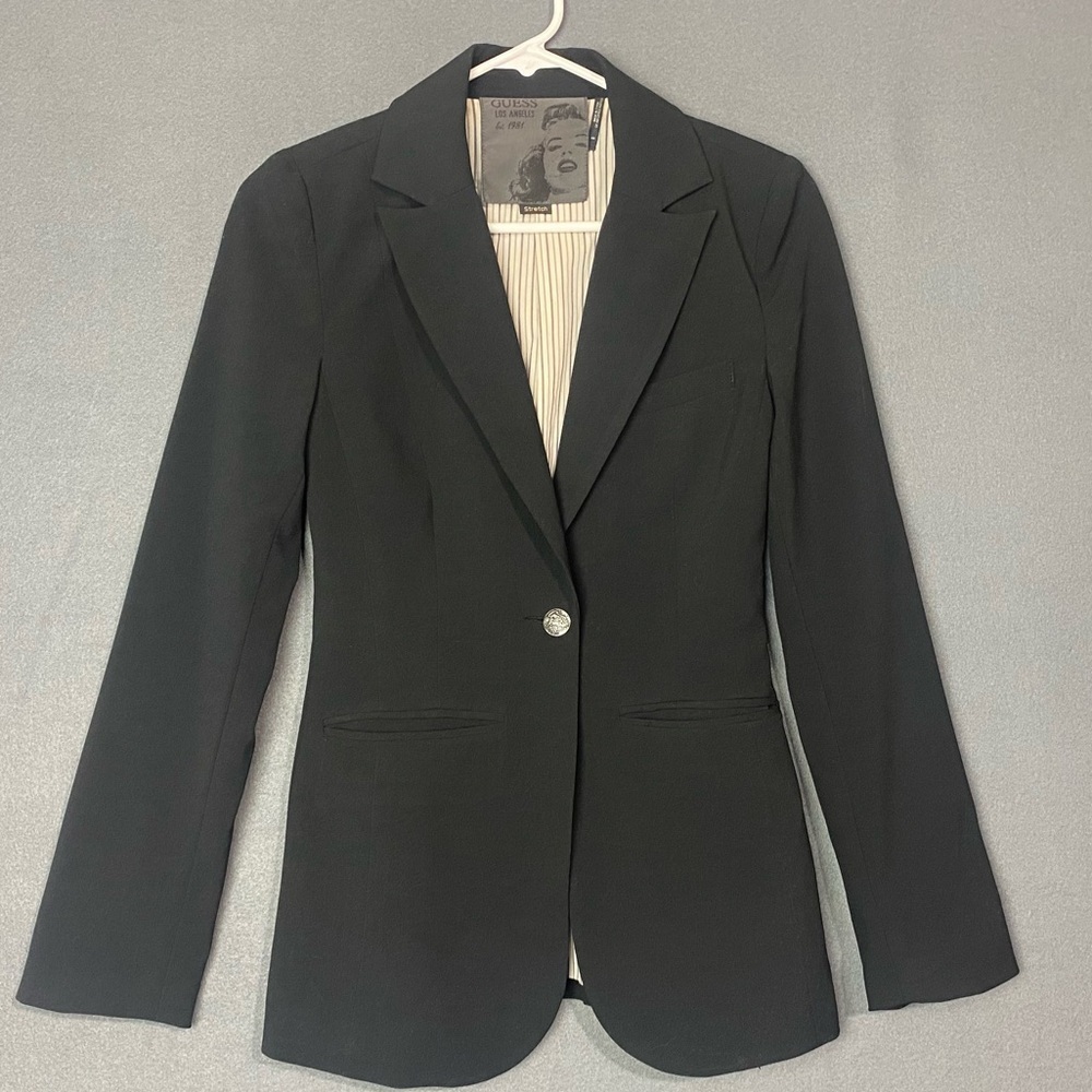 Vintage Guess Black Blazer XS Fitted Professional Office Workwear Business